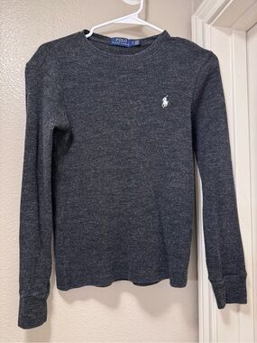 Ralph Lauren Charcoal Waffle Knit Long Sleeve Shirt
